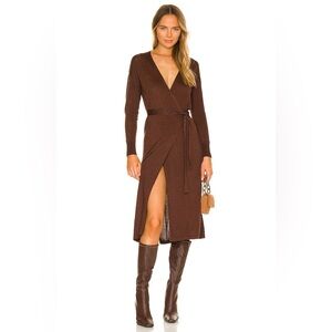 Lovers And Friends Azita Wrap Dress Women’s Size S Chocolate Brown Midi Shimmer